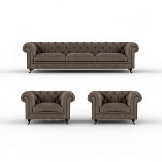 Gray Chesterfield seating furniture Modern couches Designer textile sofas 3-piece