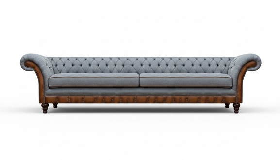 Gray Chesterfield sofa bed function four-seater upholstered sofa designer couch