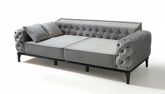 Gray Chesterfield Couch Modern 3-Seater Upholstered Sofa