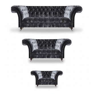 Grey Chesterfield Couches Upholstered Furniture Designer 3-Seater Textile Sofas