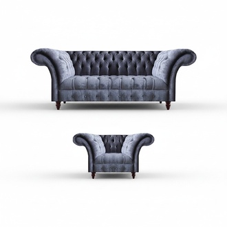 Gray Chesterfield textile set designer sofa set 3-seater 2-piece