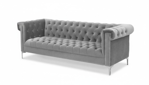 Grey Chesterfield Three Seater Fabric Living Room Design Couches Upholstery Sofas New