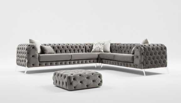 Gray Chesterfield upholstered sofa corner sofa set upholstery luxury corner sofas new