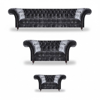 Grey Chesterfield upholstered furniture designer couches luxury four-seater 3-piece