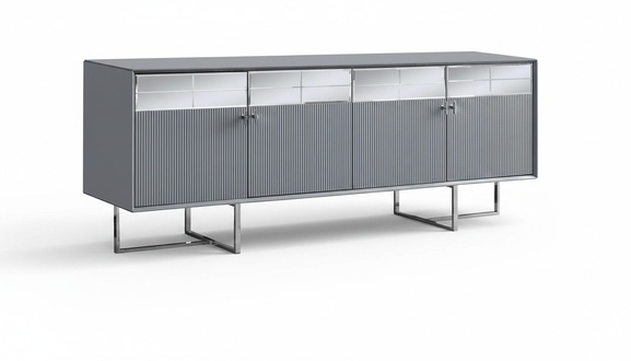 Gray dining room furniture, luxurious sideboard, high-quality chest of drawers, wooden cabinet.