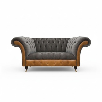 Gray Exclusive Chesterfield Two-Seater Comfortable Textile Elegant Sofas