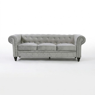 Grey Chesterfield Sofa Textile 3-seater Upholstered New With Cushions Comfortable Cosy Couch