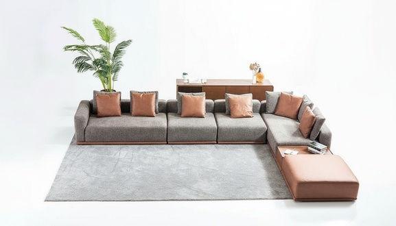 Gray living room seat living area corner set designer fabric sofa