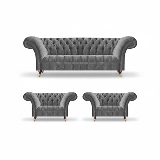 Gray living room armchair set, elegant three-seater designer couches, 3-piece.