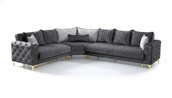 Gray Living Room Corner Sofa L Shape Modern Chesterfield Luxury Sofa