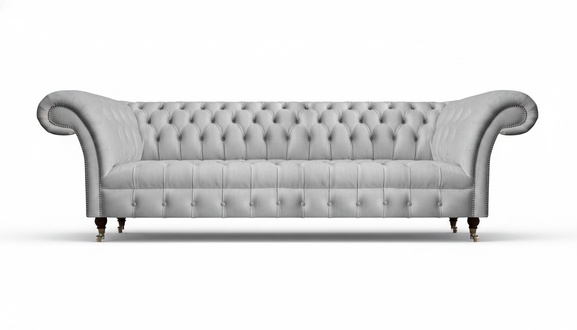 Gray Luxurious Chesterfield Sofa Four-Seater Couch Modern Living Room