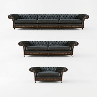 Gray luxury Chesterfield upholstery furniture designer sofas 3-piece set