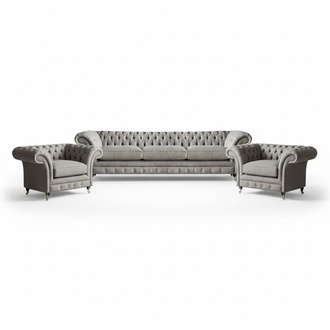 Gray Luxury Modern Sofa Set Complete 3 Piece Upholstered Sofas Chesterfield Living Room