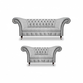 Gray Modern Textile Furniture Living Room 2x Chesterfield Sofas Upholstered Furniture