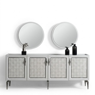 Gray sideboard cupboard shelf furniture mirror chests of drawers 3pcs