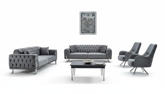 Gray Sofa Set 4-piece Living Room Modern Design Couches 3+3+1+1 Seats