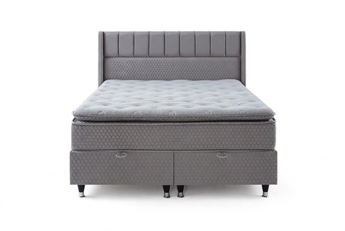 Graues Textillbett Designer Schlafzimmer Doppelbett Einfarbiges Bett Neu