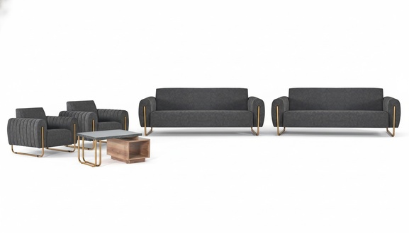 Gray upholstered seating set designer 3-seater 2 armchairs coffee table 5-piece
