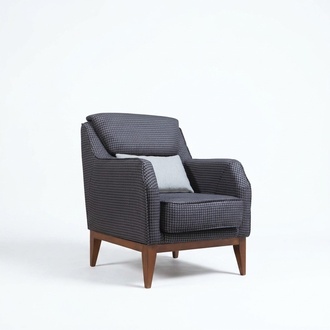 Grey upholstered single-seater armchair designer chair