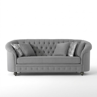 Grey Velvet Sofa 3-Seater Upholstered Rounded Back Couch New Living Room Textile