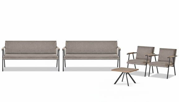 Gray waiting room furniture 2x benches 2x armchairs wooden side table