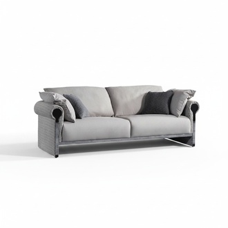 Gray wood-textile 3-seater sofa, modern and elegant.
