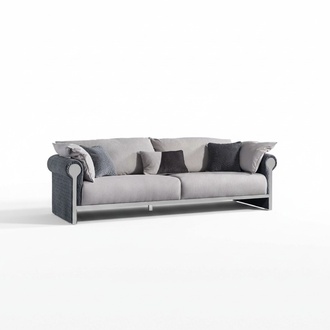 Gray wood-textile 4-seater sofa with modern design