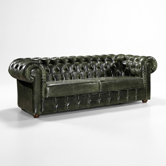 Green Chesterfield leather seating set exclusive upholstered couches armchairs 3-piece set