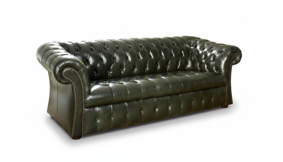 Green Chesterfield Sofa Couch Upholstery Fabric Faux Leather Couches 3-Seater Glossy New