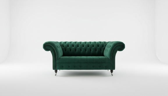 Green designer couch 3 seater Chesterfield velvet fabric textile sofa couches sofas