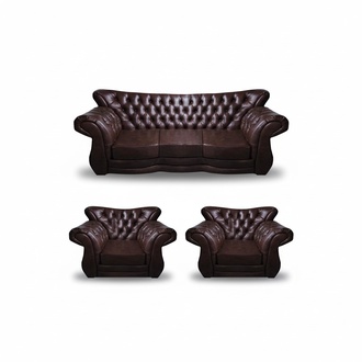 Green Leather Sofa Set 3-Piece Seating Brown Sofa Set Complete Chesterfield