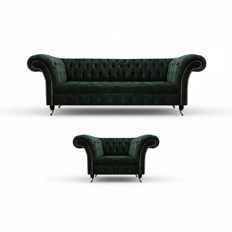 Green Sofa Set 2 pcs Sofa Three-Seater Textile Armchair Living Room Couch