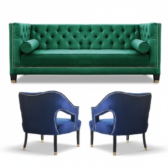Green Sofa Set 3 Piece Set Couch Sets Seat Upholstery Chesterfield Set Velvet