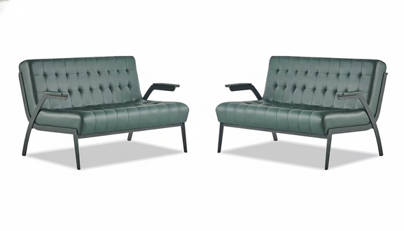 Green Sofa Set Leather 2-Seater Sofas Modern Chesterfield Couch Stainless Steel