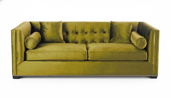 Green three-seater fabric living room design couches upholstered sofa sofas Chesterfield