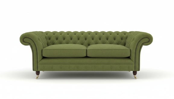 Green 3-Seater Sofa Chesterfield With Buttons Textile Fabric Upholstery Comfortable Couch on Castors New
