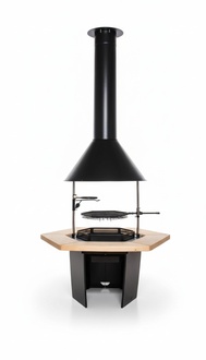 Grill with surrounding table, grill cabin, accessories, chimney, 2 grates, garden grill.