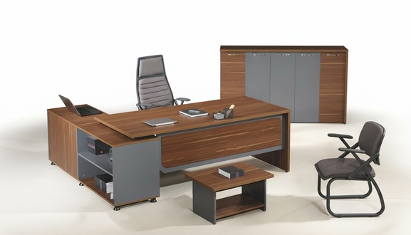 Group Corner Office Desk Complete Office Desk Set 3pcs Wood Office Furniture Brown