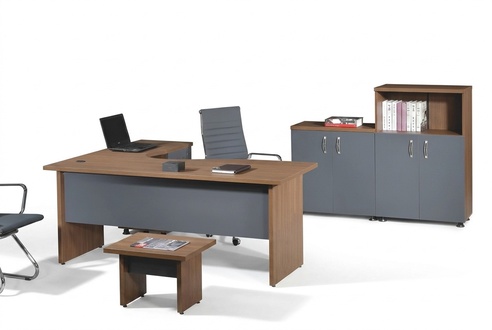 Group office corner office desk study furniture cabinet 4 pcs wood grey