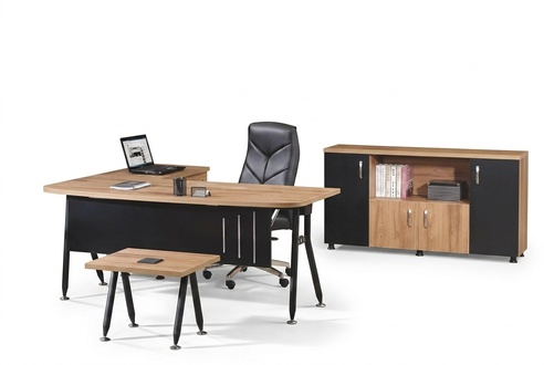 Group Office Corner Office Table Study Furniture Cabinet 3-Piece Wood Black