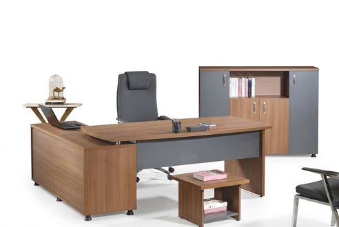 Group office corner office desk study furniture cabinet 3 pcs wood brown