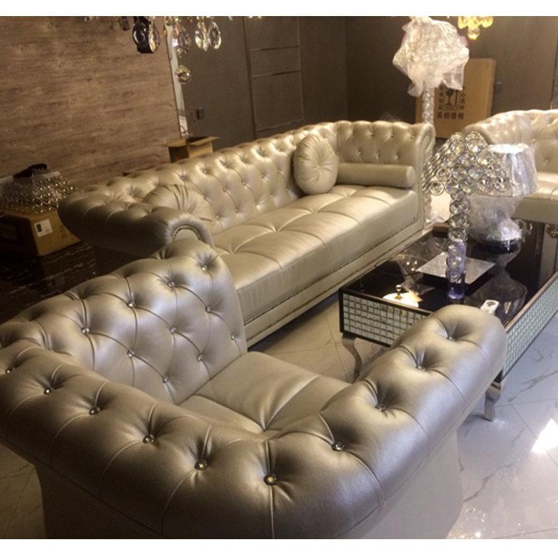 Chesterfield Sofa Set 3+2+1 Seaters + Coffee Table Silver Grey Classic Comfortable Couches New