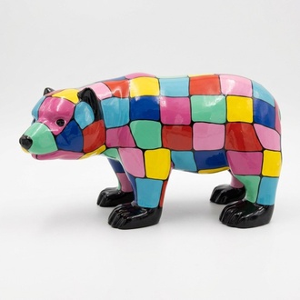Decorative garden sculpture designed as gloss multi-colored bear cub 60x100cm