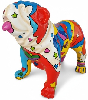 Multi colored decorative sculpture designed as a gloss pug figure with patterns 72cm