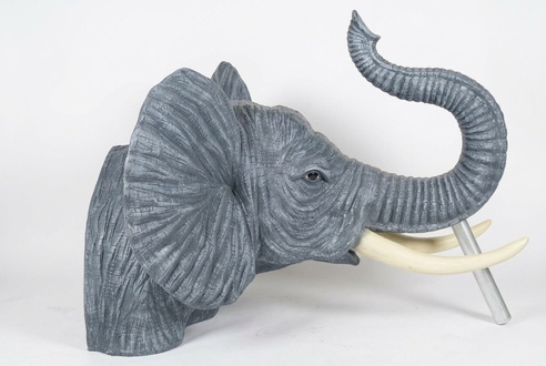 Full silver decorative garden sculpture of massive elephant head figure 190cm length