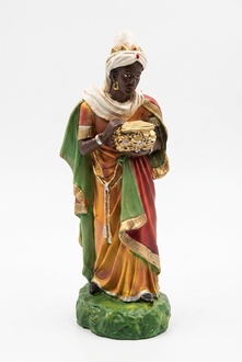 Decorative sculpture designed as standing man holding a casket 51cm