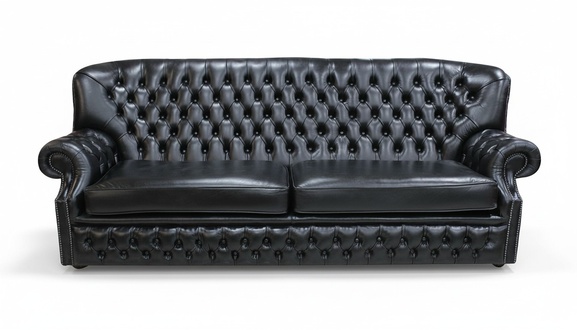 Classic Chesterfield Sofa 4-Seater Black Faux Leather Upholstered With Cushions Living Room Tall Backrest Couch New