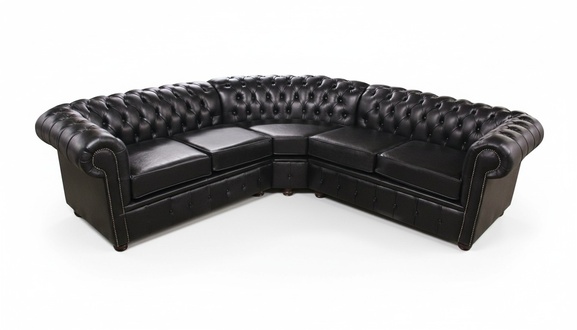 High-Quality Leather Corner Sofa L-Shaped Luxurious Comfort With Cushions Black New