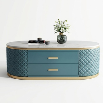 High Quality Living Room CouchTables - Oval Designer Stainless Steel Table Luxury Turquoise