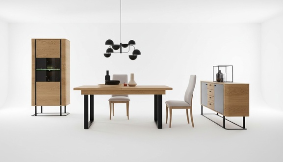 Modern style made of real wooden dining room set of cupboard, chest of drawers, dining table & chair